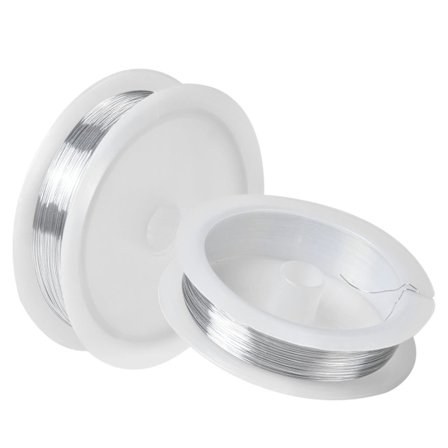 2 ruller 0,3 mm x 50 m smykkeperletråd, myk håndverksfin tråd, flekkbestandig smykkelaging kobbertråd, perletråd (sølv)