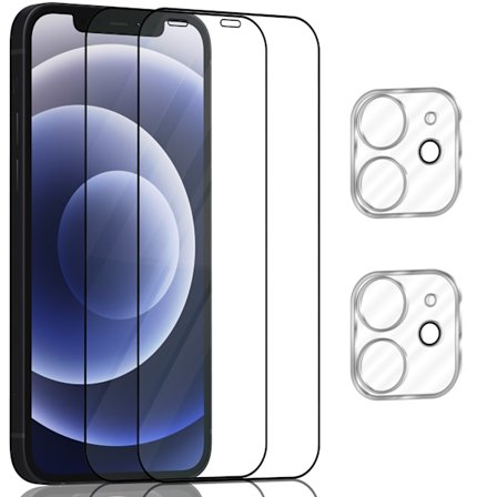 2-Pack ‏‏Iphone 12 Mini Skärmskydd & 2-Pack linsskydd - Härdat Glas 9H - Super kvalitet 3D