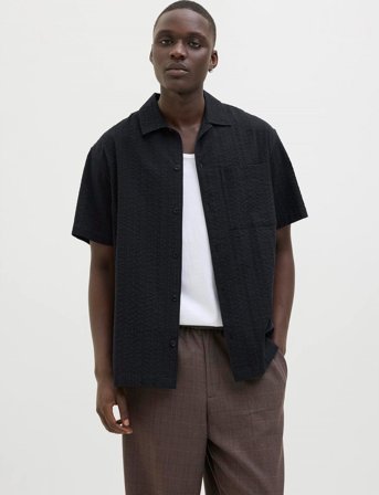 Jack & Jones Jprcceaston Seersucker S/S Shirt Ln - Black - S