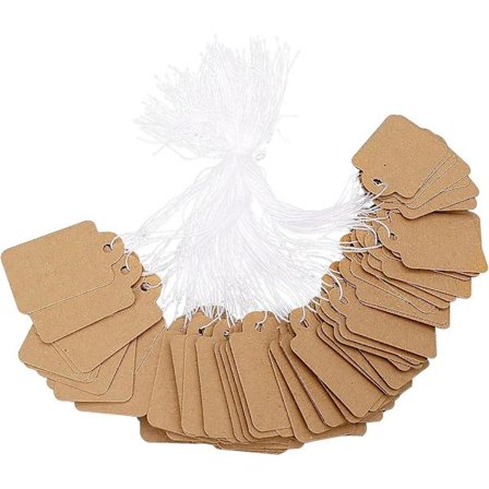 500 blanke prismærker med snor, kraftpapirsmærker, skrivbare displaymærker med elastisk hængesnor [JUN]