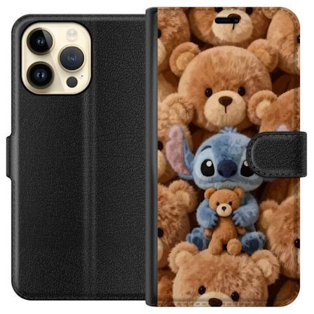 Kompatibel Tegnebogsetui til Apple iPhone 14 Pro Max Stitch omgivet af brune teddybjørne med en lille teddybjørn i armene i en sød og hyggelig kawaii-