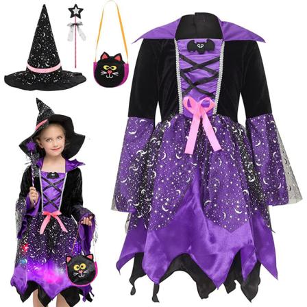 Halloween Cosplay Anime Kostume Witch Glowing Dress til børn M