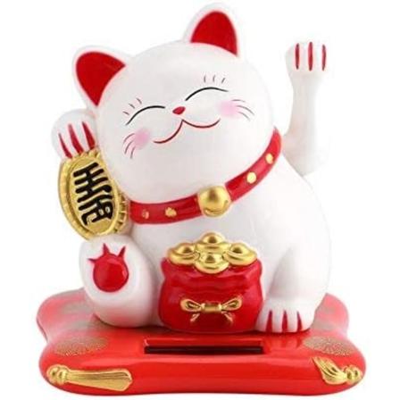 Onnekas kissa - Maneki Neko aurinkovoimalla toimiva Winke Lucky Cat Solar Sweet Cat työpöydän koristeeksi kodin sisustukseen (väri: valkoinen)
