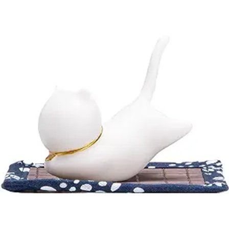Katt Rökelsepinnehållare med Matta Söt Keramisk Rökelsebrännare för Pinne Rökelse Aska Fångare för Hem ,Kontor ,Yoga Meditation Stressavlastning 