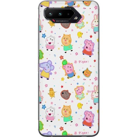 Yhteensopiva Puhelinkuori Asus ROG Phone 5 Värikkäät piirretyt eläinhahmot leikkisässä tyylissä tähtien ja pisteiden kera vaalealla taustalla