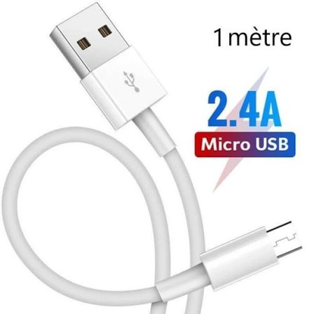 Micro USB-kabel - STRAßE TECH - 1 m - Snabbladdare - Kompatibel med Samsung A10 S6 S7 J4 J5 J6 J7 A6 - Vit