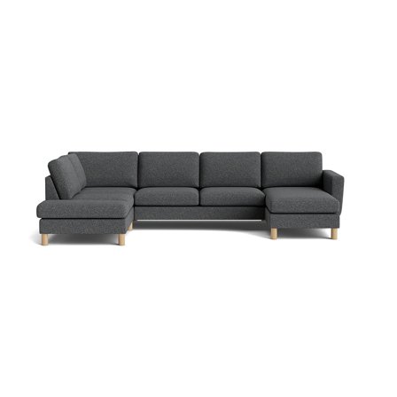 Haven U-sofa, højrevendt, Puente Grå/Blå, komfortabel koldskum, 206x327x86cm - U-sofa med Elegant Design & Massiv Eg Detaljer