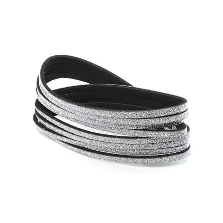 Glittrande Mocka Wrap Armband/Halsband med Silver Glitter -Svart