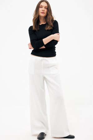 NA-KD Leinenhosen mit Kordelzug - Hose mit geradem bein - Weiß - EU 32