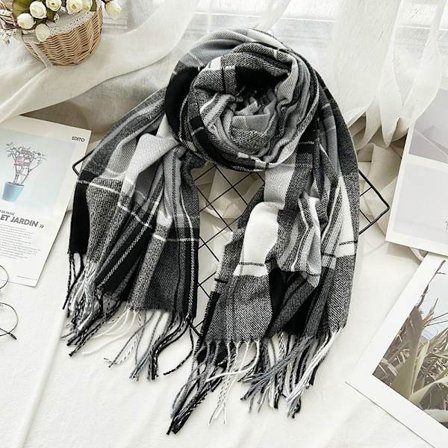 Cashmere klassisk plaid tørklæde Overstørrelse Tartan tørklæde A A