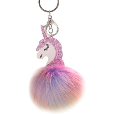 Søt Pom Pom Fluffy Enhjørning Nøkkelring Metall Kunstig Hårkule IC