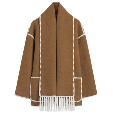 Damefrakke med Sjal Løst Enkeltbrystet Frakke