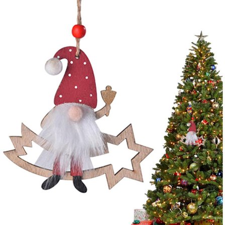 Julepynt av tre med nisse, hengende dekorasjon til hjemmet, sett Meteor