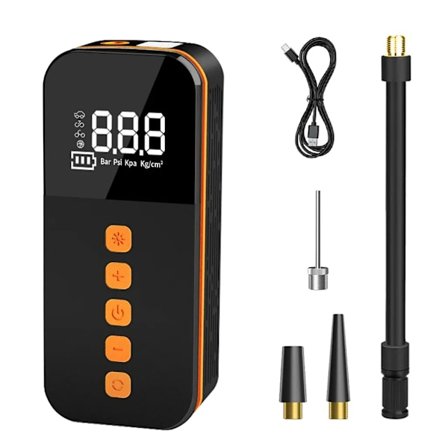 Bärbar bil luftpump, 150 PSI, elektrisk handdäckuppblåsare med LED-ljus, stödjer powerbank/automatisk avstängning, 5 uppblåsningslägen för bil