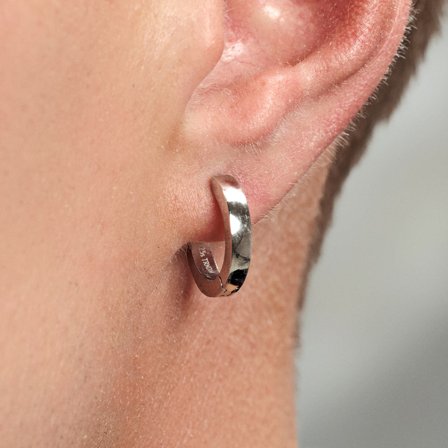 Argentia | 925s | Flat Rhodium-Plated Sterling Silver Hoop Earring for Men - Charm Hoop Earrings