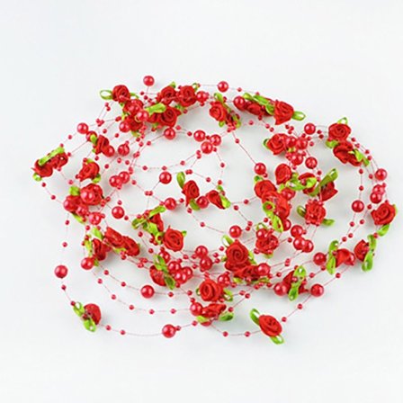 Konstgjorda Rose Blommor Girlander Faux Pearls Beads Chain RÖD