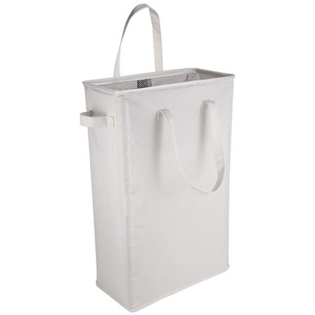 Slank kleskurv med håndtak, sammenleggbar kleskurv, høy klesoppbevaringspose med nettdeksel, sammenleggbar kleskurv til bad (45L) off white