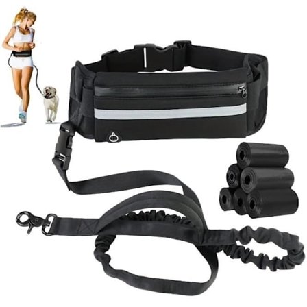 (Svart) Canicross-bånd - Uspesifisert - 160-220cm - Anti-Trekk - Reflekterende - Håndfri