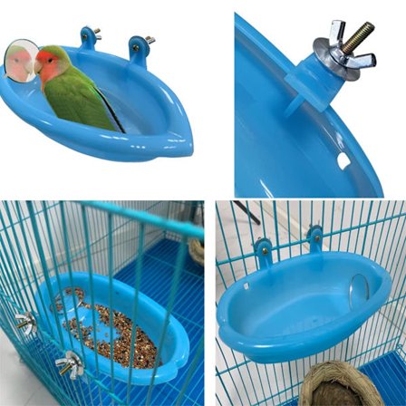 Uppgraderad fågelbadkar skål handfat med roterbar dubbelsidig spegel hängande fågelbad leksak husdjursbur vatten dusch mat matare för små fåglar