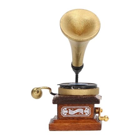 Dockhus Grammofon 1/12 Mini Kompakt Dockhus Vintage Grammofon med skiva för Dockhus Miniatyr Möbler NO.6528