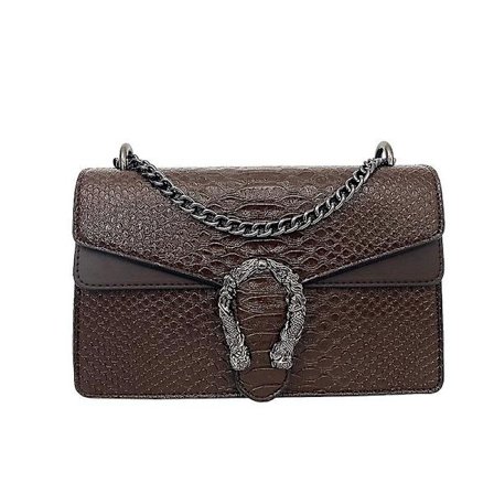 Høy kvalitet tekstur veske dame slange skinn skulder veske europeisk og amerikansk trendy crossbody kjede dame veske(mørk brun)