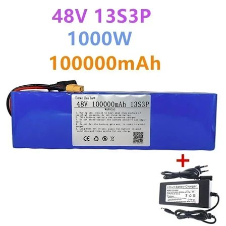 48V 100Ah 2000W 13S3P XT60-DC 48V litiumioniakku 100000mAh, sopii 54.6V sähköskoottereihin BMS+laturilla