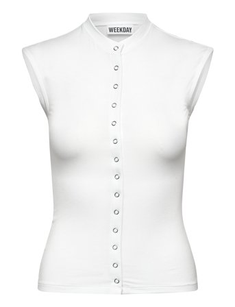 Weekday Sleeveless Button-Up Top - White - S