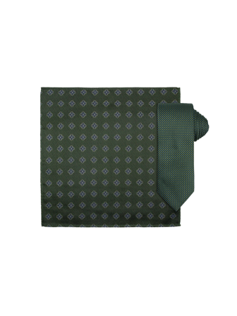 MATCH - Santi silkeslips og lommetørkle - Intex - Str. ONESIZE - Herre - Tilbehør - Grønn - 100% silke