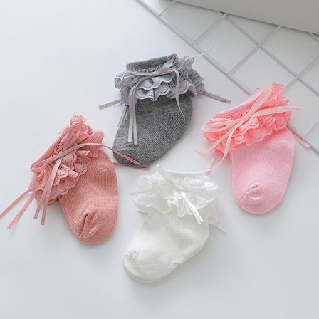 4 par prinsesse baby jente bomull volang blonder dåp sokker