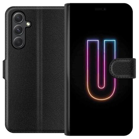 Kompatibelt Lommeboketui til Samsung Samsung Galaxy A15 5G Minimalistisk neonbokstav U i fargerik lys effekt mot svart bakgrunn