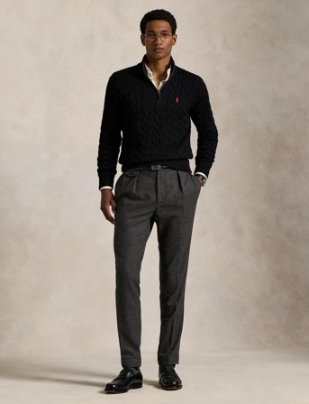 Polo Ralph Lauren Cable-Knit Cotton Quarter-Zip Sweater - Black - XS