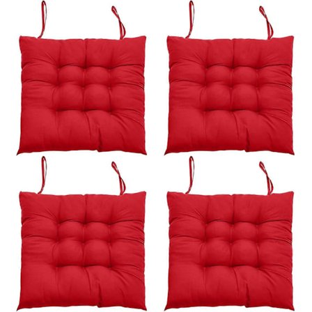 4-pack mattor för matstolar, 40 x 40 cm bekväma matstolsdynor, köksstolsdynor med band (röd)