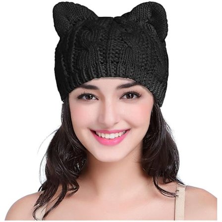 Strikket hue med katteører, håndlavet strikket katteørehue blødt og behageligt materiale til vintervarme, slouchy strikket hue trendy hue