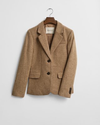 GANT - Slim fit ullblandingsblazer med fiskebensmønster til dame roasted walnut