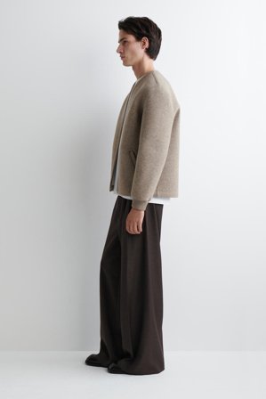 COS Men's Cardigan Oversize In Scuba Con Cerniera in Beige