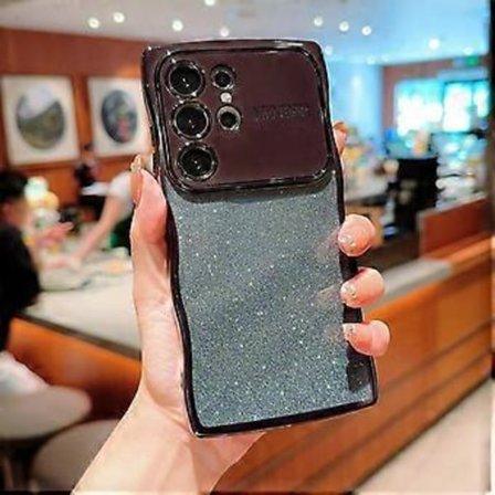 For Samsung Galaxy S25 Ultra Deksel Elektroplettert Krøllete Ramme TPU Glitter Telefondeksel Stort Vindu (Stil C)