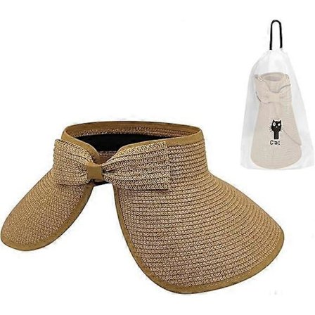 Solhatt med bred brem for kvinner, sammenleggbar caps med hestehale, strandhatt for sommeren, khaki