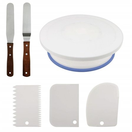 Rund kage roterende rund bakke drejeskive drejeskive drejeskive sæt 6stk kage dekoration kage bageværktøjer kagespatel