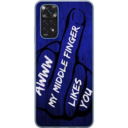 Kompatibelt Mobildeksel til Xiaomi Redmi Note 11S Mørk typografisk illustrasjon med hjerteform og budskap om vennskap mot dyp blå tretekstur