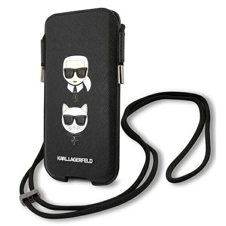 Karl Lagerfeld Saffiano Ikonik Karl&Choupette Head 6.1'' håndveske - Svart