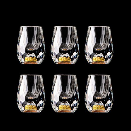 6 stk. Elegante shotglass i glass med detaljer i gullblad - 15 ml Mezcal/Tequila-glass, gjenbrukbare, maskinvaskbare, perfekte som farsdagsgave