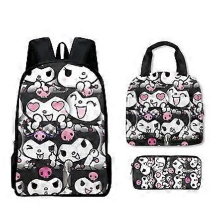 Ny Sanrio Kuromi rygsæk, skoletaske, madkasse og penalhus sæt til børn 18 -NMAOV
