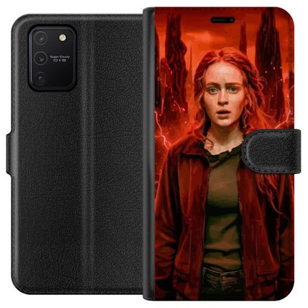 Kompatibelt Plånboksfodral till Samsung Samsung Galaxy S10 Lite Porträtt av en ung kvinna med rött hår i en apokalyptisk landskap, röda blixtar o