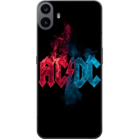 Kompatibelt Mobilskal till Nothing Nothing CMF Phone 1 ACDC-logotyp i delad röd och blå eld- och rökstil mot svart bakgrund med kraftfull rockestet