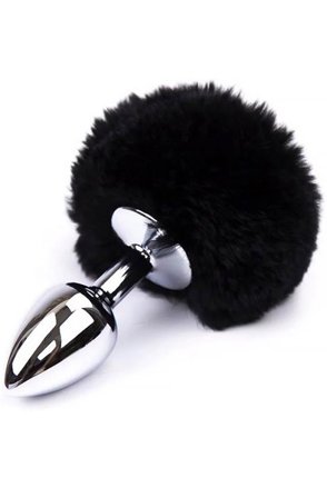 Black Faux Fur Rabbit Tail Stainless Plug S Analplugg med svans - Blushme.se