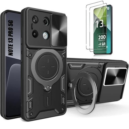 Coque og Tempererede Glas til Xiaomi Redmi Note 13 Pro 5G - Sort - Ridsefast - Skydende Kamerabeskyttelse