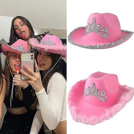 Rosa Cowboyhatt i Western Stil, Tiara Cowgirl Cap, Cowboy Partyhatt pink silver edge