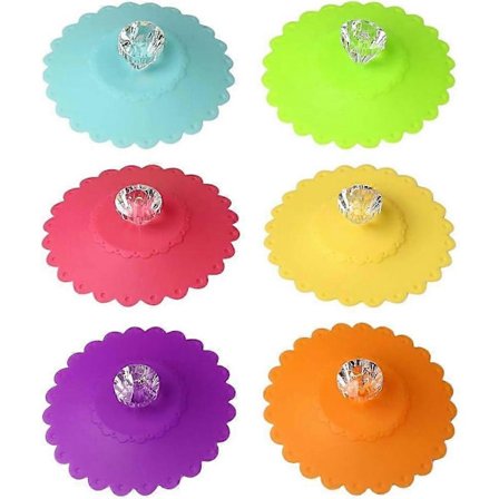 6-pack Silikonglaslock, Mugg Silikon Mugg Lock Färgglada Diamant Återanvändbara Anti-Damm Silikon Mugg Lock för Mugg Lock (10,5 cm) (Fww)