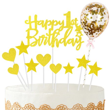 Gull Bursdagskake Topper (1 År), Jenter Rose Gull Ballong Kake