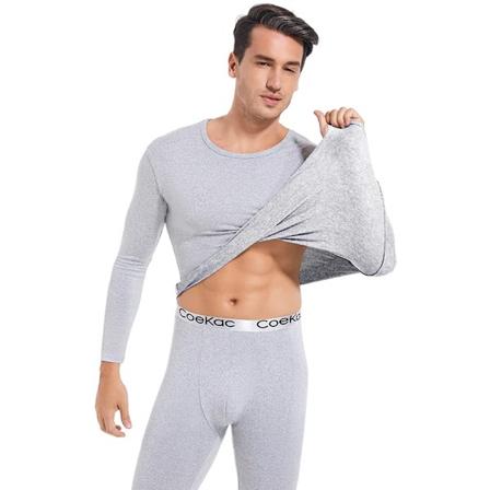 Termisk Underundertøj til Mænd Lange Bukser med Fleeceforet Sæt Sæt Koldt Vejr Vinter Top Bund Gray with Fleece M